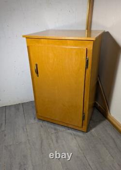 Vintage Rustic Art Deco Mid Century Modern Rolling Cabinet with Door Shelves D64