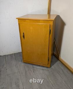 Vintage Rustic Art Deco Mid Century Modern Rolling Cabinet with Door Shelves D64