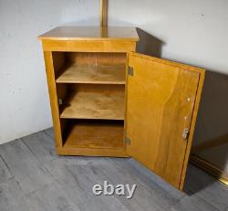 Vintage Rustic Art Deco Mid Century Modern Rolling Cabinet with Door Shelves D64