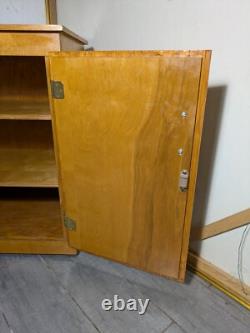 Vintage Rustic Art Deco Mid Century Modern Rolling Cabinet with Door Shelves D64