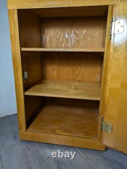 Vintage Rustic Art Deco Mid Century Modern Rolling Cabinet with Door Shelves D64