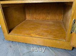 Vintage Rustic Art Deco Mid Century Modern Rolling Cabinet with Door Shelves D64