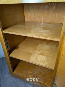 Vintage Rustic Art Deco Mid Century Modern Rolling Cabinet with Door Shelves D64