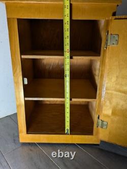 Vintage Rustic Art Deco Mid Century Modern Rolling Cabinet with Door Shelves D64