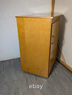 Vintage Rustic Art Deco Mid Century Modern Rolling Cabinet with Door Shelves D64