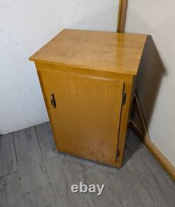 Vintage Rustic Art Deco Mid Century Modern Rolling Cabinet with Door Shelves D64