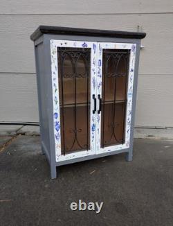 Vintage Rustic Country Farmhouse Shabby Cottage Chic Cabinet w Doors Shelves N24