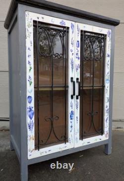 Vintage Rustic Country Farmhouse Shabby Cottage Chic Cabinet w Doors Shelves N24