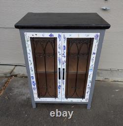 Vintage Rustic Country Farmhouse Shabby Cottage Chic Cabinet w Doors Shelves N24