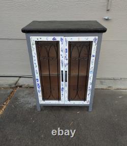 Vintage Rustic Country Farmhouse Shabby Cottage Chic Cabinet w Doors Shelves N24