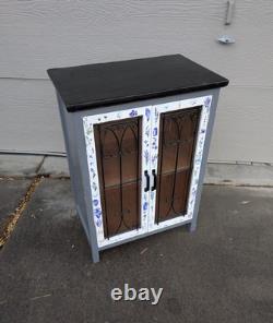 Vintage Rustic Country Farmhouse Shabby Cottage Chic Cabinet w Doors Shelves N24
