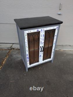 Vintage Rustic Country Farmhouse Shabby Cottage Chic Cabinet w Doors Shelves N24