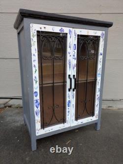 Vintage Rustic Country Farmhouse Shabby Cottage Chic Cabinet w Doors Shelves N24