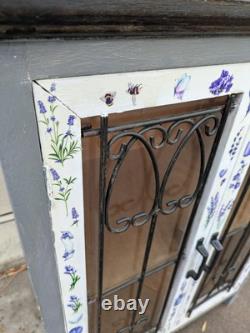 Vintage Rustic Country Farmhouse Shabby Cottage Chic Cabinet w Doors Shelves N24