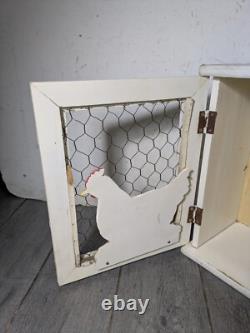 Vintage Rustic Farmhouse Shabby Chic Chippy White Chicken Coop Wall Cabinet