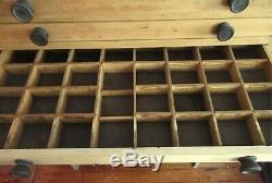 Vintage Rustic Wood 13 Drawer Printer's Cabinet 52x34x18 Compartmented Drawers