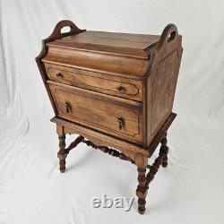 Vintage Sewing Cabinet Stand Side Table Cherry Wood Drawers Lift Up Top Storage