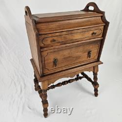 Vintage Sewing Cabinet Stand Side Table Cherry Wood Drawers Lift Up Top Storage