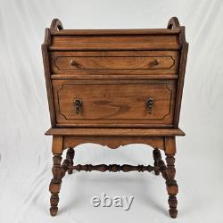 Vintage Sewing Cabinet Stand Side Table Cherry Wood Drawers Lift Up Top Storage