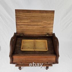 Vintage Sewing Cabinet Stand Side Table Cherry Wood Drawers Lift Up Top Storage