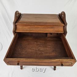 Vintage Sewing Cabinet Stand Side Table Cherry Wood Drawers Lift Up Top Storage