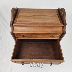 Vintage Sewing Cabinet Stand Side Table Cherry Wood Drawers Lift Up Top Storage