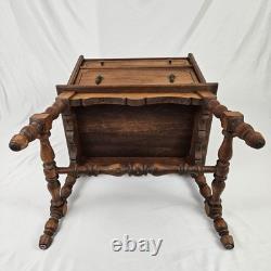Vintage Sewing Cabinet Stand Side Table Cherry Wood Drawers Lift Up Top Storage