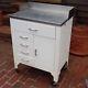 Vintage Shampaine Co White Medical Cabinet W / Stainless Top On Wheels Nice