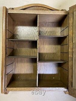 Vintage Solid Oak Wood Medicine Cabinet Metal Adjustable Shelves