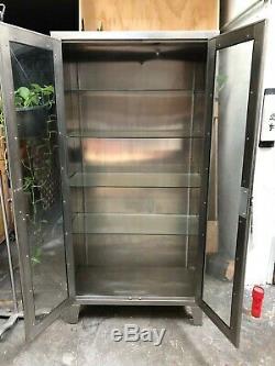 Vintage Stainless Steel & Glass Medical Industrial Apothecary Cabinet
