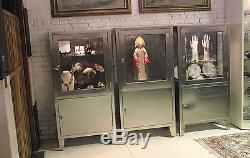 Vintage Stainless Steel Lighted Industrial or Medical Display Cabinet