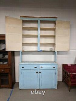 Vintage Step-back Kitchen Cabinet-Solid Wood Beautiful blue color