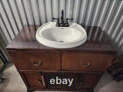 Vintage Stereo Cabinet Refurbished into Sink Vanity 37H(39 with Sink) X 38W X 18D
