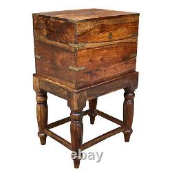 Vintage Traditional Walnut Occasional Table Cabinet Chest with Brass Strapping