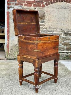 Vintage Traditional Walnut Occasional Table Cabinet Chest with Brass Strapping