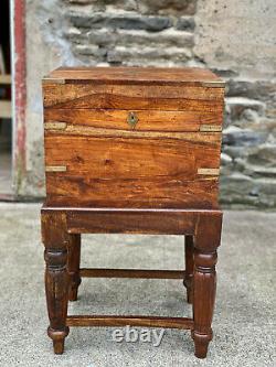 Vintage Traditional Walnut Occasional Table Cabinet Chest with Brass Strapping