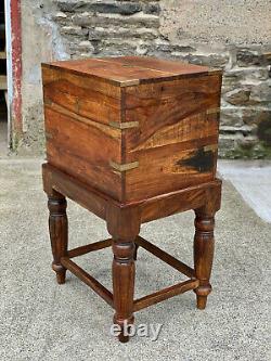 Vintage Traditional Walnut Occasional Table Cabinet Chest with Brass Strapping