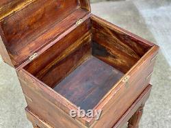 Vintage Traditional Walnut Occasional Table Cabinet Chest with Brass Strapping