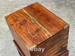 Vintage Traditional Walnut Occasional Table Cabinet Chest with Brass Strapping