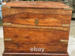 Vintage Traditional Walnut Occasional Table Cabinet Chest with Brass Strapping