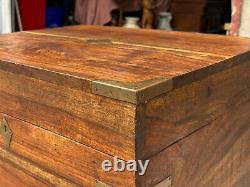 Vintage Traditional Walnut Occasional Table Cabinet Chest with Brass Strapping