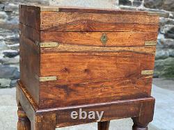 Vintage Traditional Walnut Occasional Table Cabinet Chest with Brass Strapping