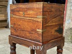 Vintage Traditional Walnut Occasional Table Cabinet Chest with Brass Strapping