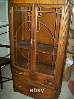 Vintage Trogdon Art Deco China Cabinet Hutch Cupboard Wood Bakelite Handles