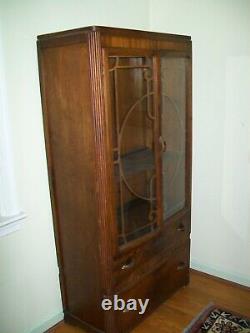 Vintage Trogdon Art Deco China Cabinet Hutch Cupboard Wood Bakelite Handles