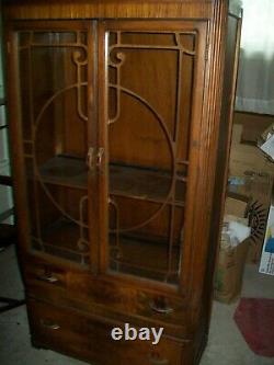 Vintage Trogdon Art Deco China Cabinet Hutch Cupboard Wood Bakelite Handles