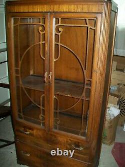 Vintage Trogdon Art Deco China Cabinet Hutch Cupboard Wood Bakelite Handles