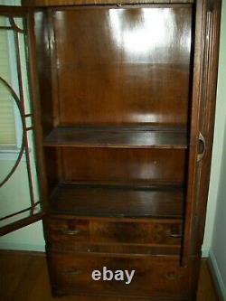 Vintage Trogdon Art Deco China Cabinet Hutch Cupboard Wood Bakelite Handles