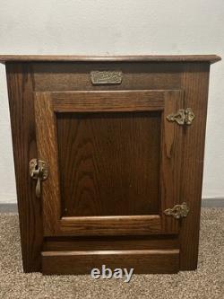 Vintage WHITE CLAD Simmons Oak Wood Ice Box Nightstand Cabinet Chest End Table
