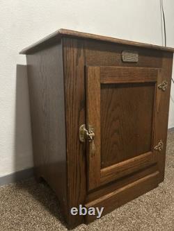 Vintage WHITE CLAD Simmons Oak Wood Ice Box Nightstand Cabinet Chest End Table